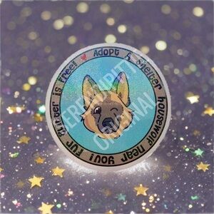 German Shepherd Sticker, Micro Glitter Effect, Kawaii Decal GSD 4 pcs